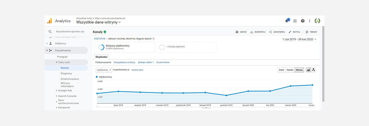 Case Study - Bezpieczna migracja e-commerce - Wykres ruchu organicznego wg Google Analytics