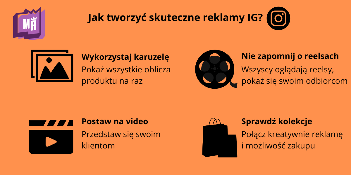 Grafika przedstawiająca jak zrobić skuteczną reklamę na Instagramie